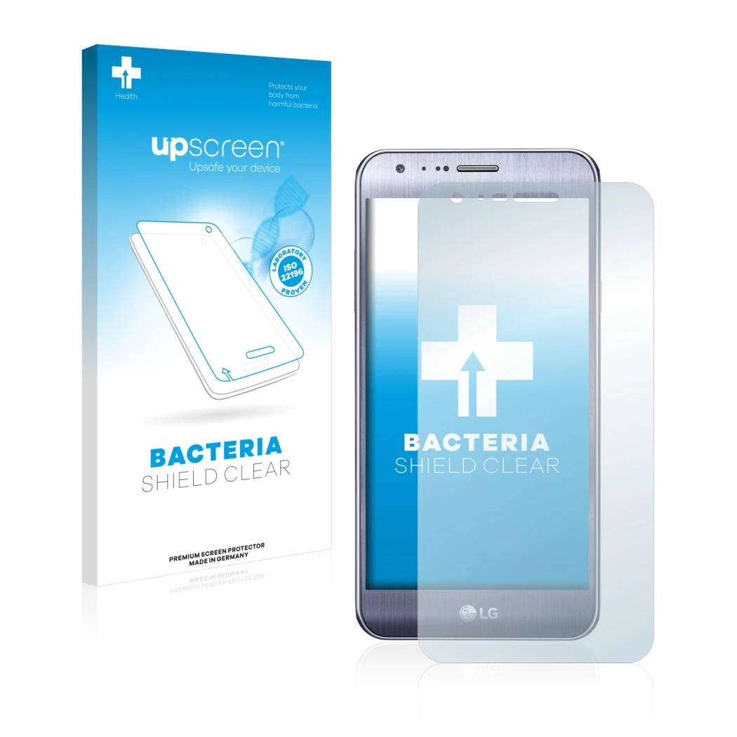 Front side of a product packaging with the brand logo upscreen. Next to it is the device LG X Mach shown with the correspondin