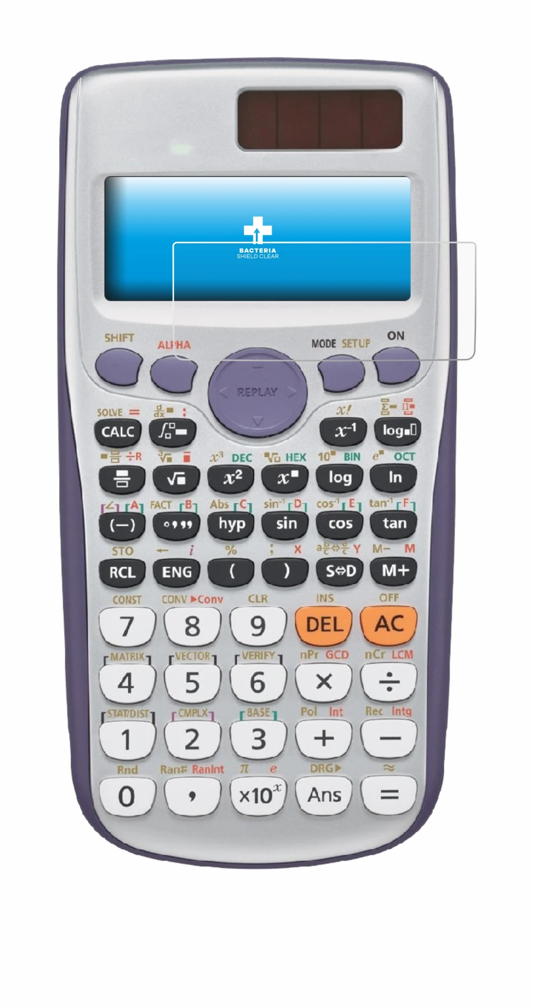 Image of the device Casio FX-991DE Plus with a wide variety of screen protectors.