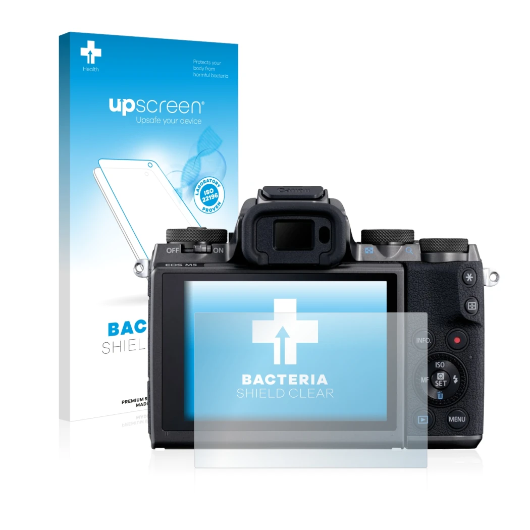 Front side of a product packaging with the brand logo upscreen. Next to it is the device Canon EOS M5 shown with the correspon