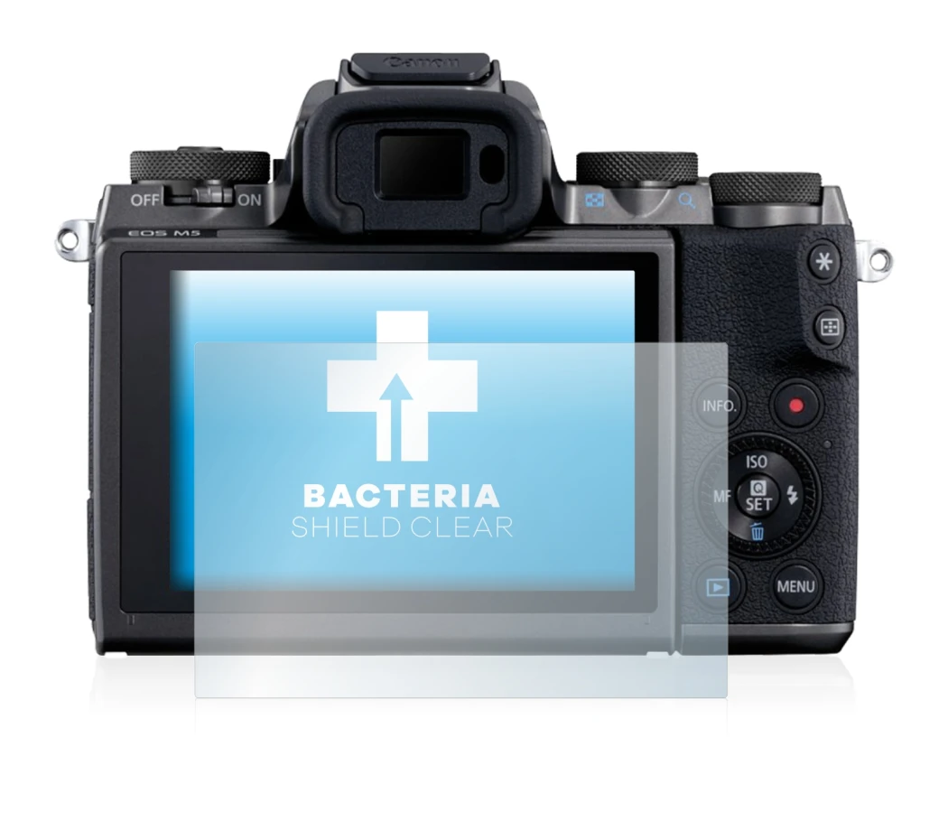 Image of the device Canon EOS M5 with a wide variety of screen protectors.