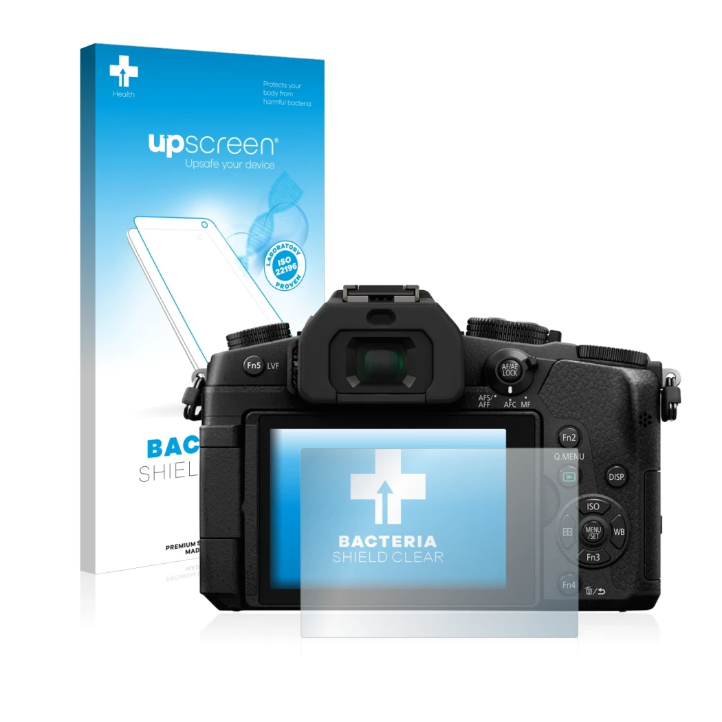 Front side of a product packaging with the brand logo upscreen. Next to it is the device Panasonic Lumix DMC-G81 shown with th