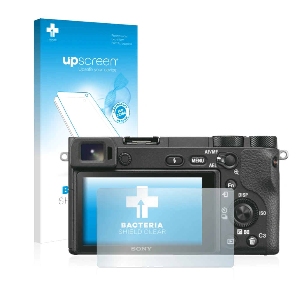 Front side of a product packaging with the brand logo upscreen. Next to it is the device Sony Alpha 6500 shown with the corres