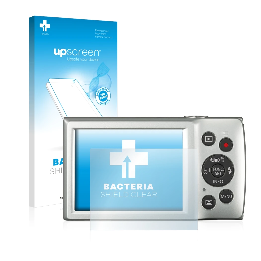 Front side of a product packaging with the brand logo upscreen. Next to it is the device Canon Digital Ixus 185 shown with the