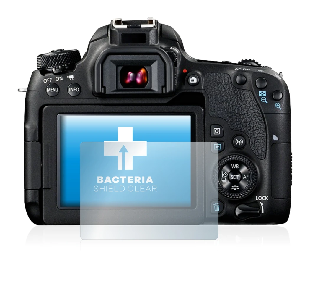Image of the device Canon EOS 77D with a wide variety of screen protectors.