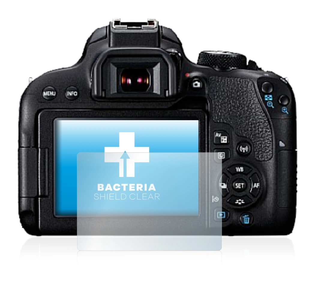 Image of the device Canon EOS 800D with a wide variety of screen protectors.