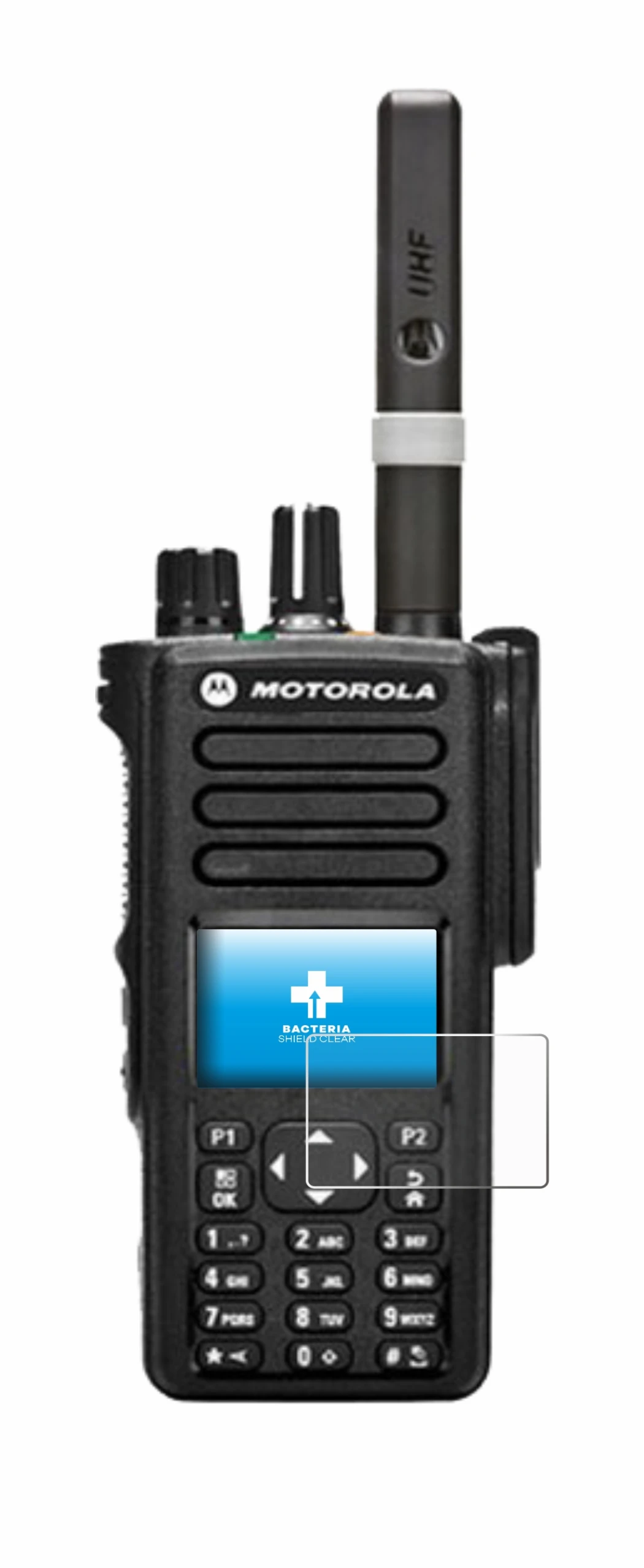 Image of the device Motorola DP4800 with a wide variety of screen protectors.