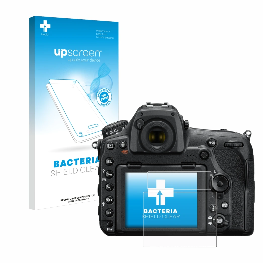 Front side of a product packaging with the brand logo upscreen. Next to it is the device Nikon D850 shown with the correspondi