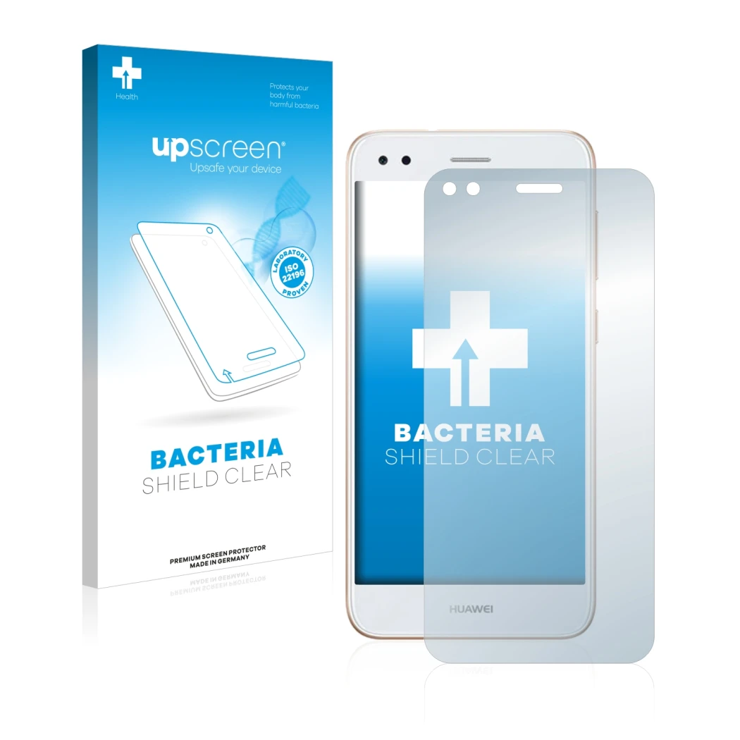 Front side of a product packaging with the brand logo upscreen. Next to it is the device Huawei P9 Lite Mini shown with the co