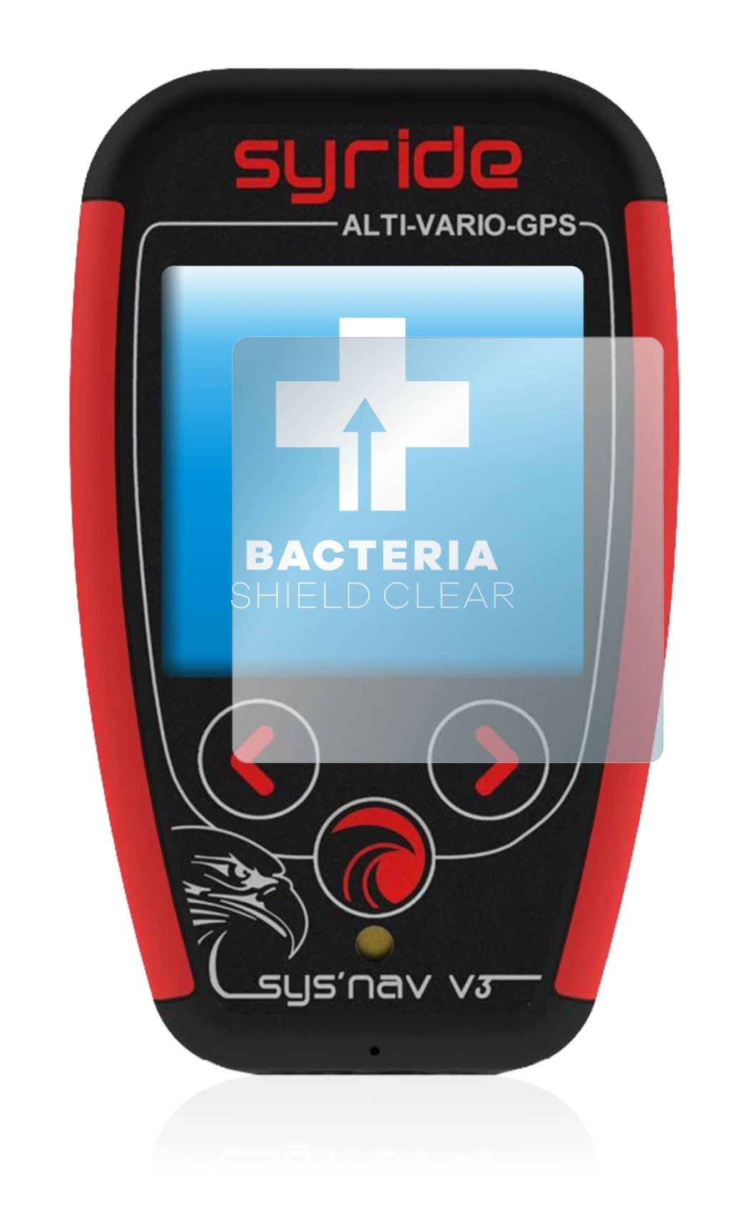 Image of the device Syride Sys'Nav V3 with a wide variety of screen protectors.