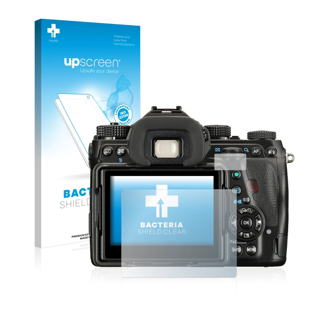 Front side of a product packaging with the brand logo upscreen. Next to it is the device Pentax K-1 Mark II shown with the cor