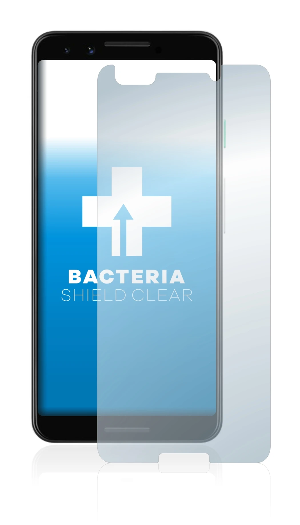 Image of the device Google Pixel 3 with a wide variety of screen protectors.