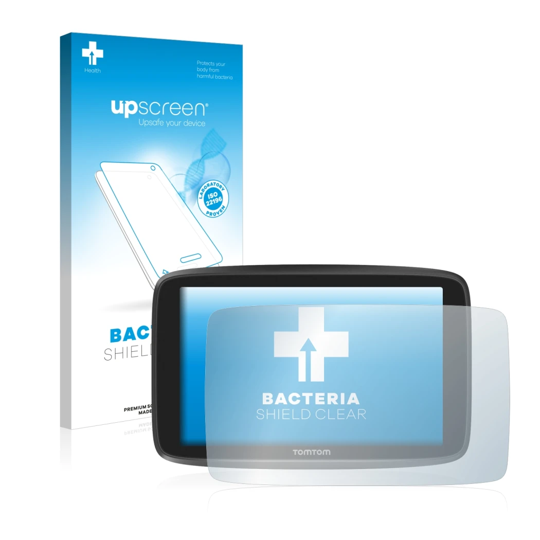 Front side of a product packaging with the brand logo upscreen. Next to it is the device TomTom GO Camper shown with the corre