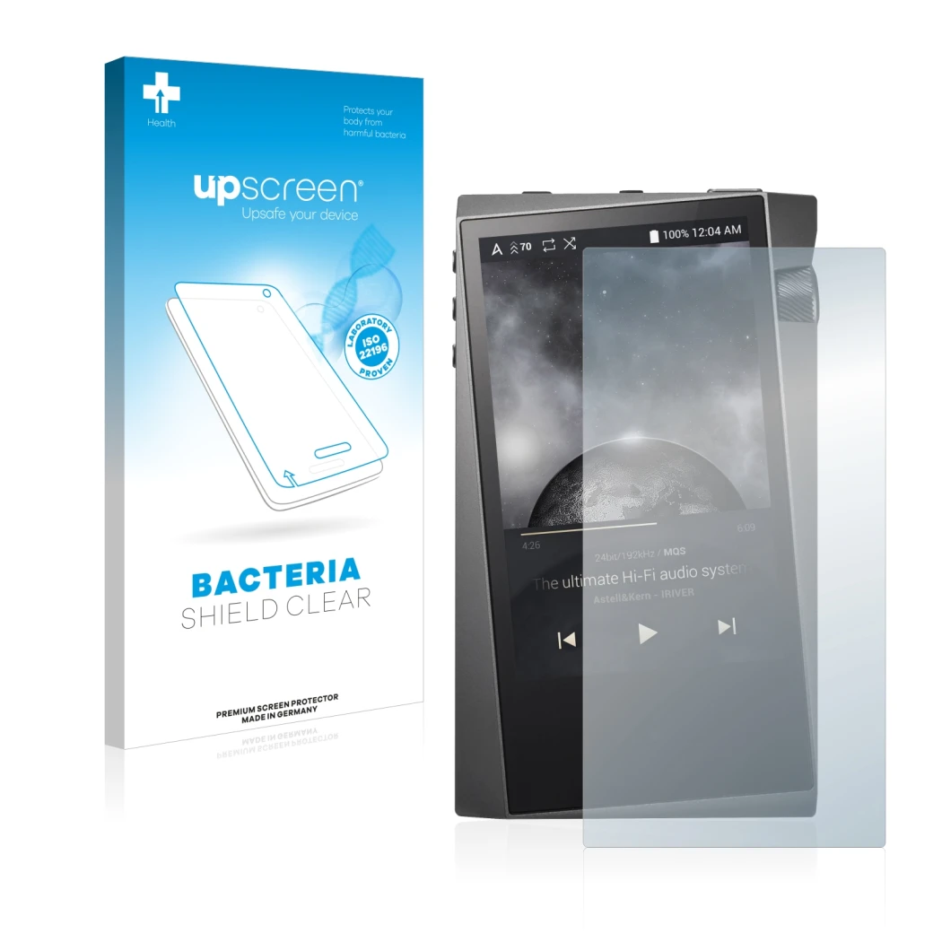 Front side of a product packaging with the brand logo upscreen. Next to it is the device Astell&Kern A&norma SR15 shown with t