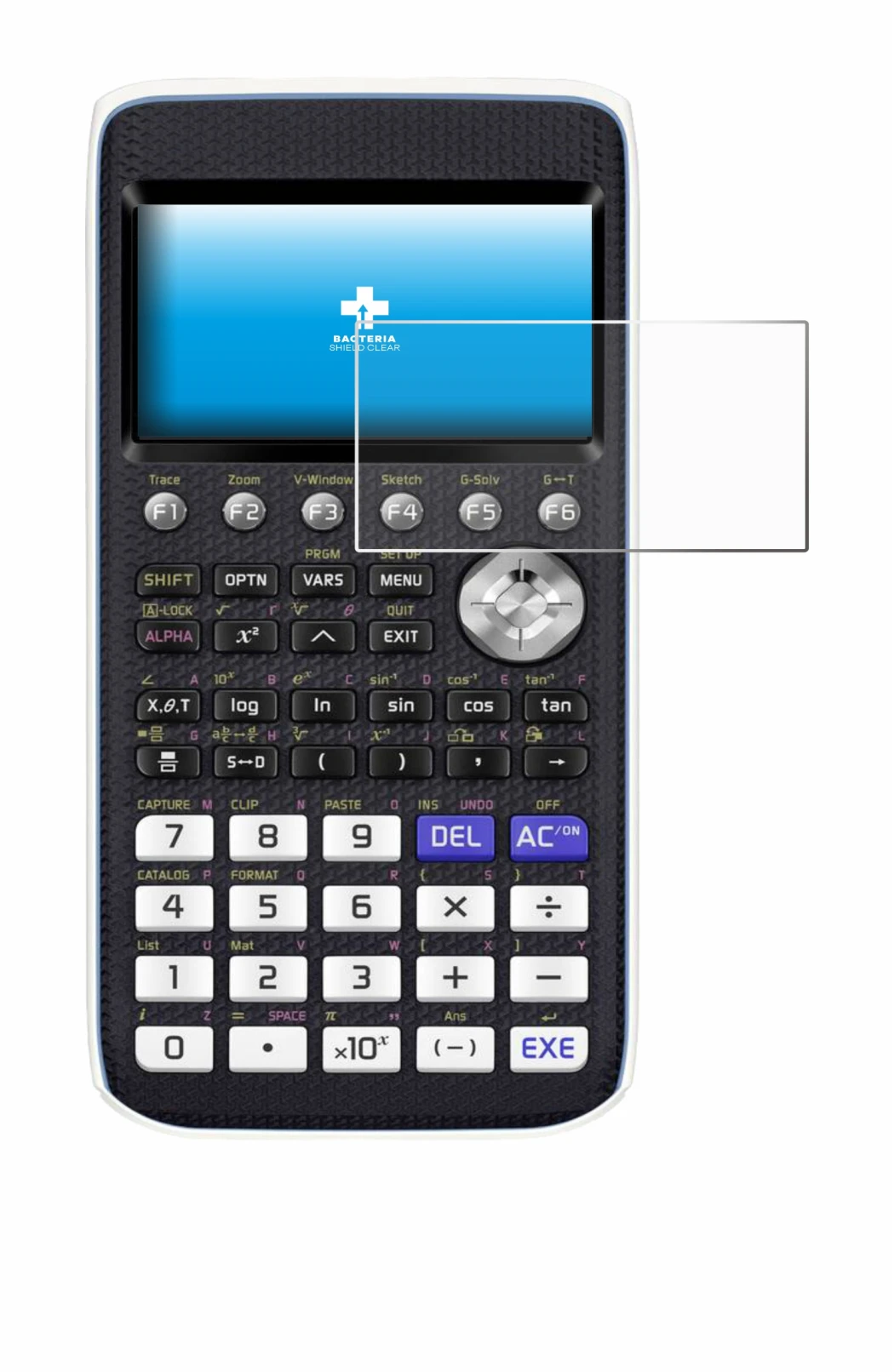 Image of the device Casio FX-CG50 with a wide variety of screen protectors.