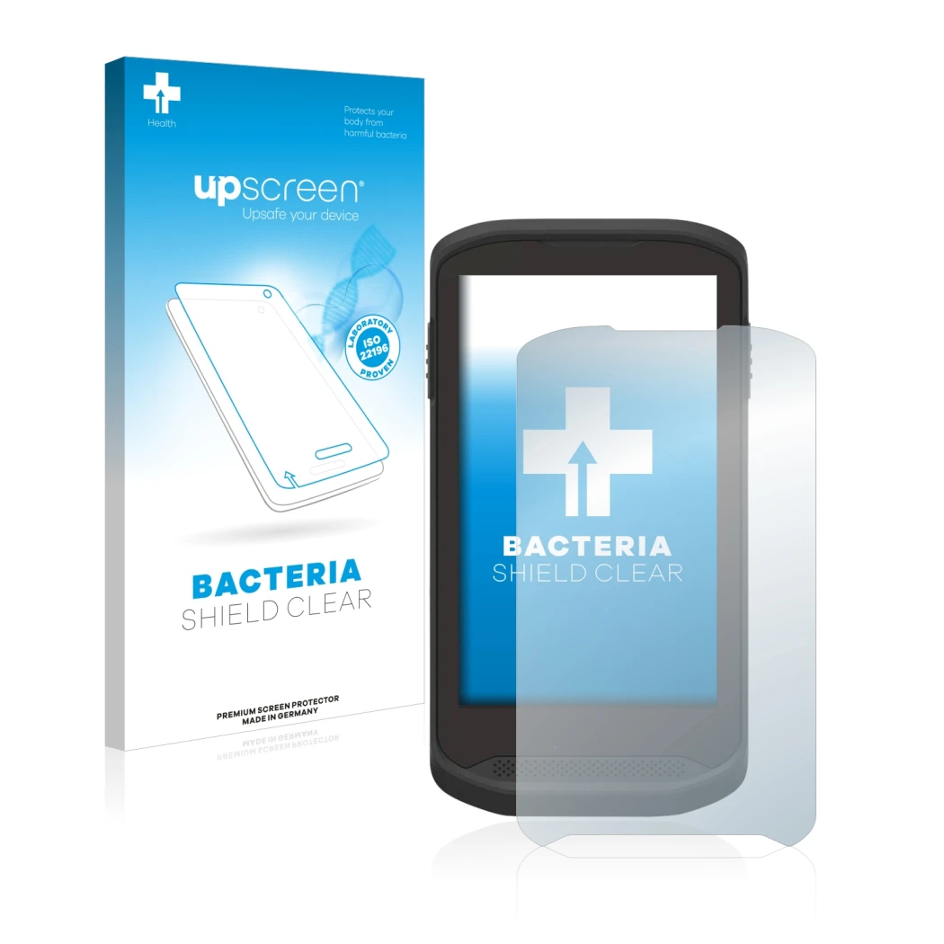 Front side of a product packaging with the brand logo upscreen. Next to it is the device Zebra TC20 Touch shown with the corre