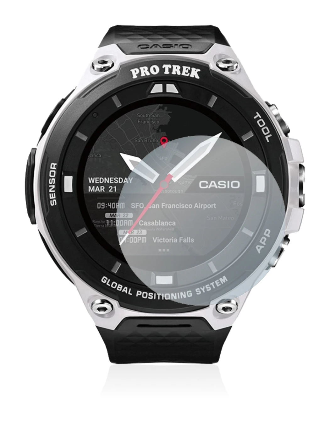 Image of the device Casio Pro Trek Smart WSD-F20 with a wide variety of screen protectors.