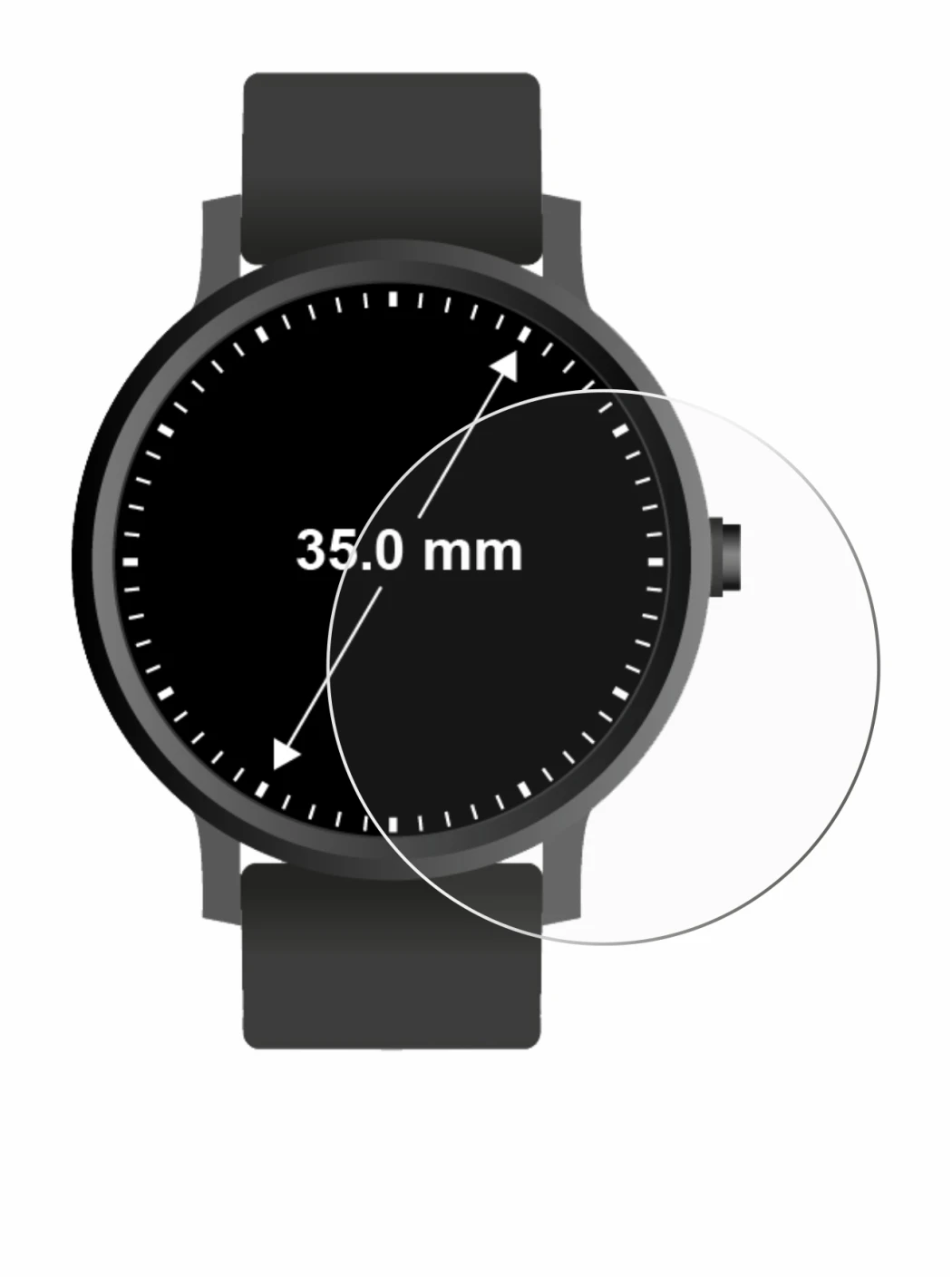 Image of the device Circular Displays (ø: 35 mm) with a wide variety of screen protectors.