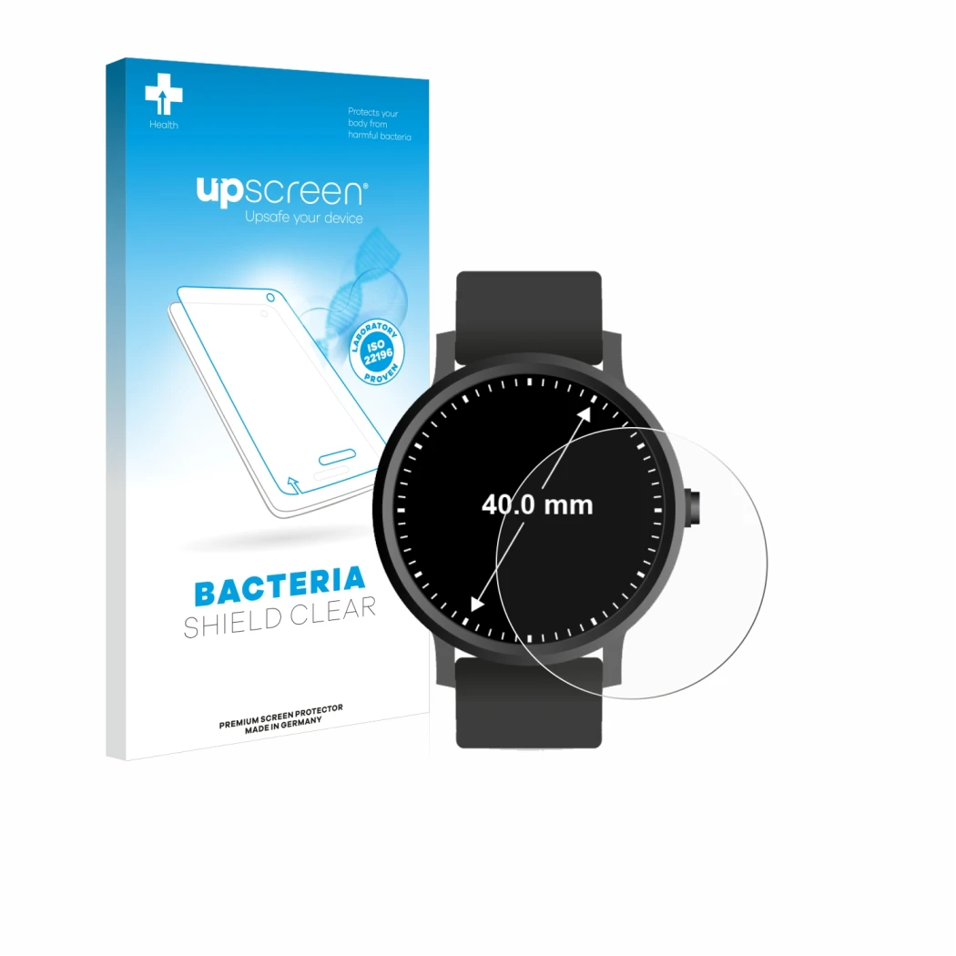 Front side of a product packaging with the brand logo upscreen. Next to it is the device Circular Displays (ø: 40 mm) shown wi