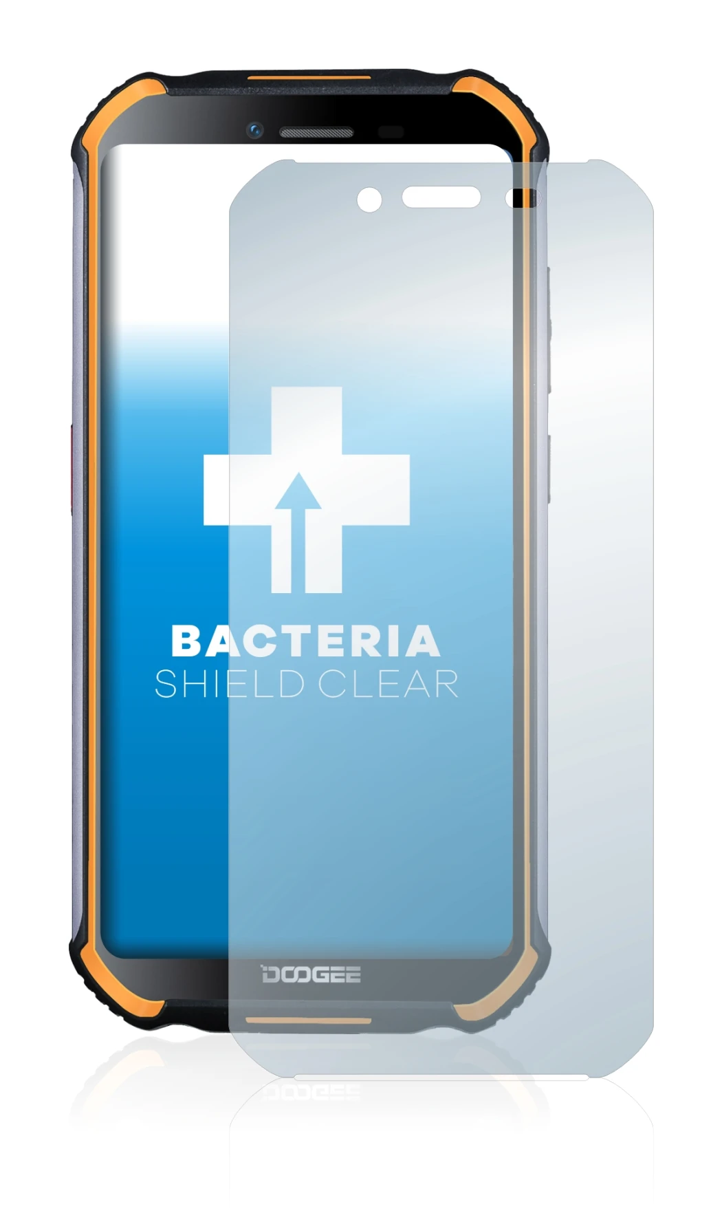 Image of the device Doogee S40 with a wide variety of screen protectors.