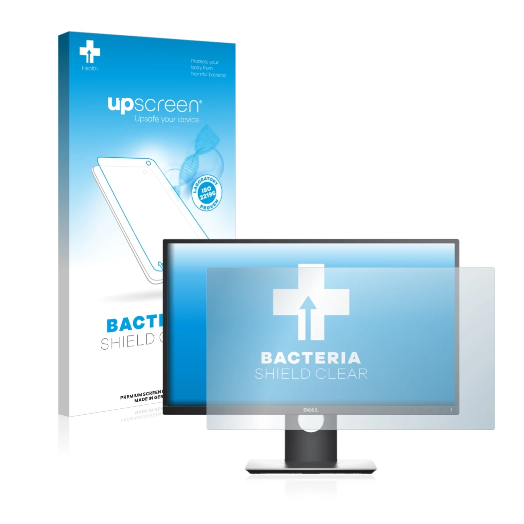 Front side of a product packaging with the brand logo upscreen. Next to it is the device Dell P2419H shown with the correspond