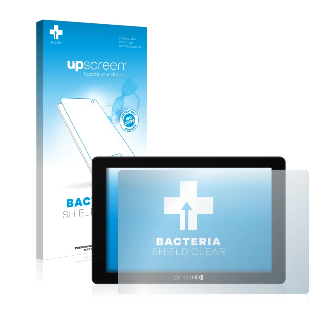 Front side of a product packaging with the brand logo upscreen. Next to it is the device SmallHD 702 Touch shown with the corr