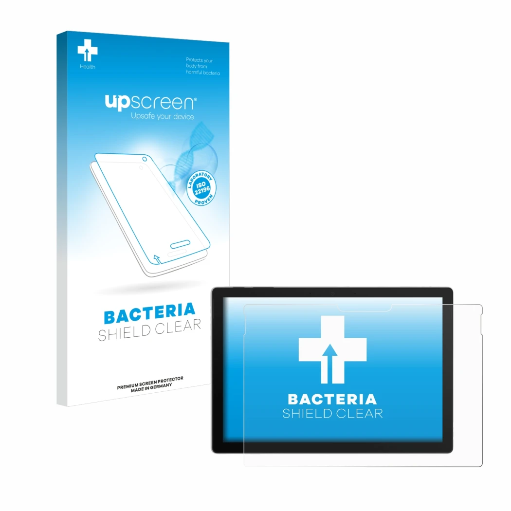 Front side of a product packaging with the brand logo upscreen. Next to it is the device Microsoft Surface Pro 7 shown with th