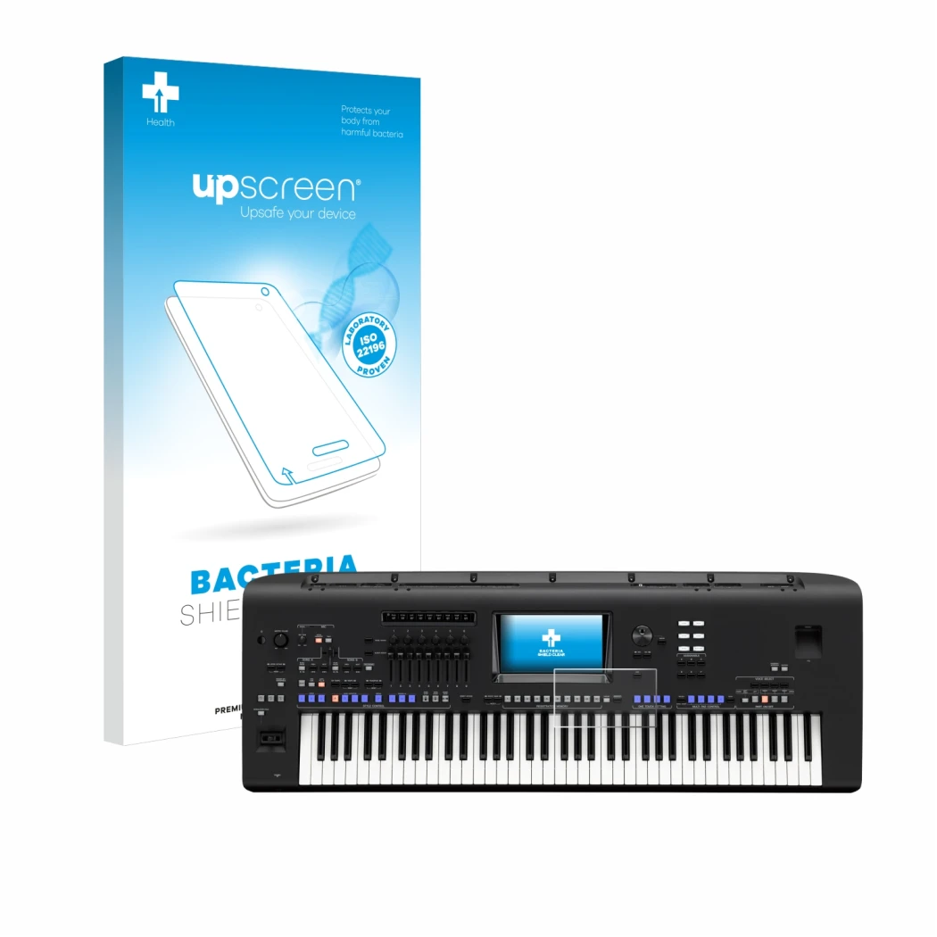 Front side of a product packaging with the brand logo upscreen. Next to it is the device Yamaha Genos shown with the correspon