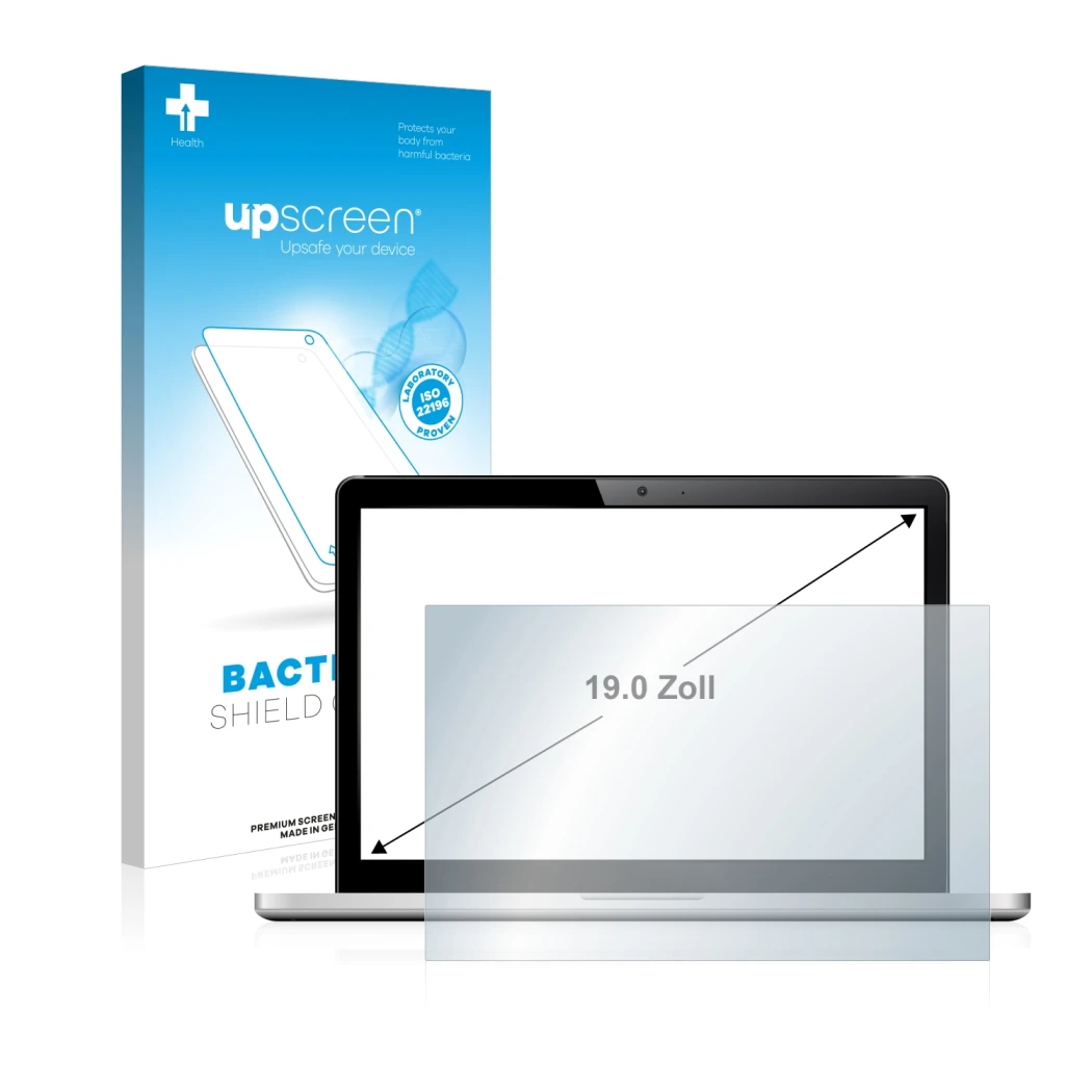 Front side of a product packaging with the brand logo upscreen. Next to it is the device shown with the corresponding screen p