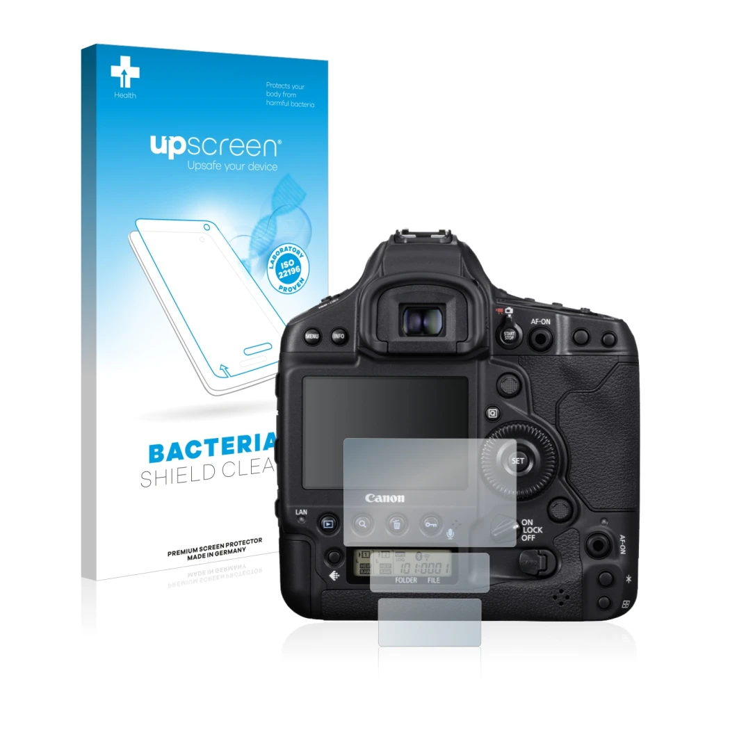 Front side of a product packaging with the brand logo upscreen. Next to it is the device Canon EOS 1D X Mark III shown with th