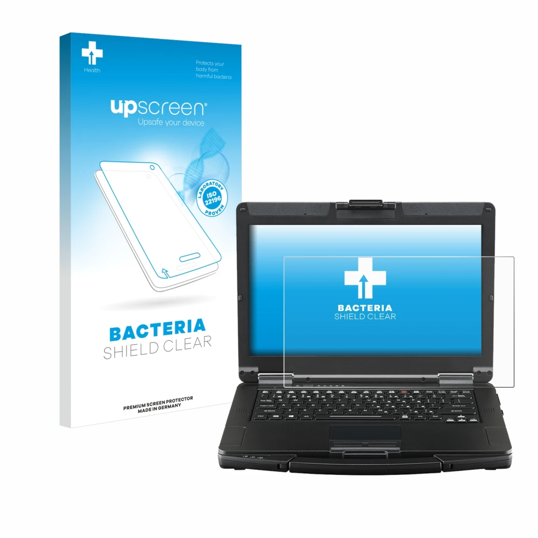 Front side of a product packaging with the brand logo upscreen. Next to it is the device Panasonic Toughbook FZ-55 Touch shown