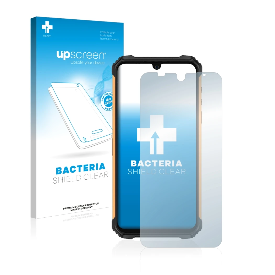 Front side of a product packaging with the brand logo upscreen. Next to it is the device Ulefone Armor 8 shown with the corres