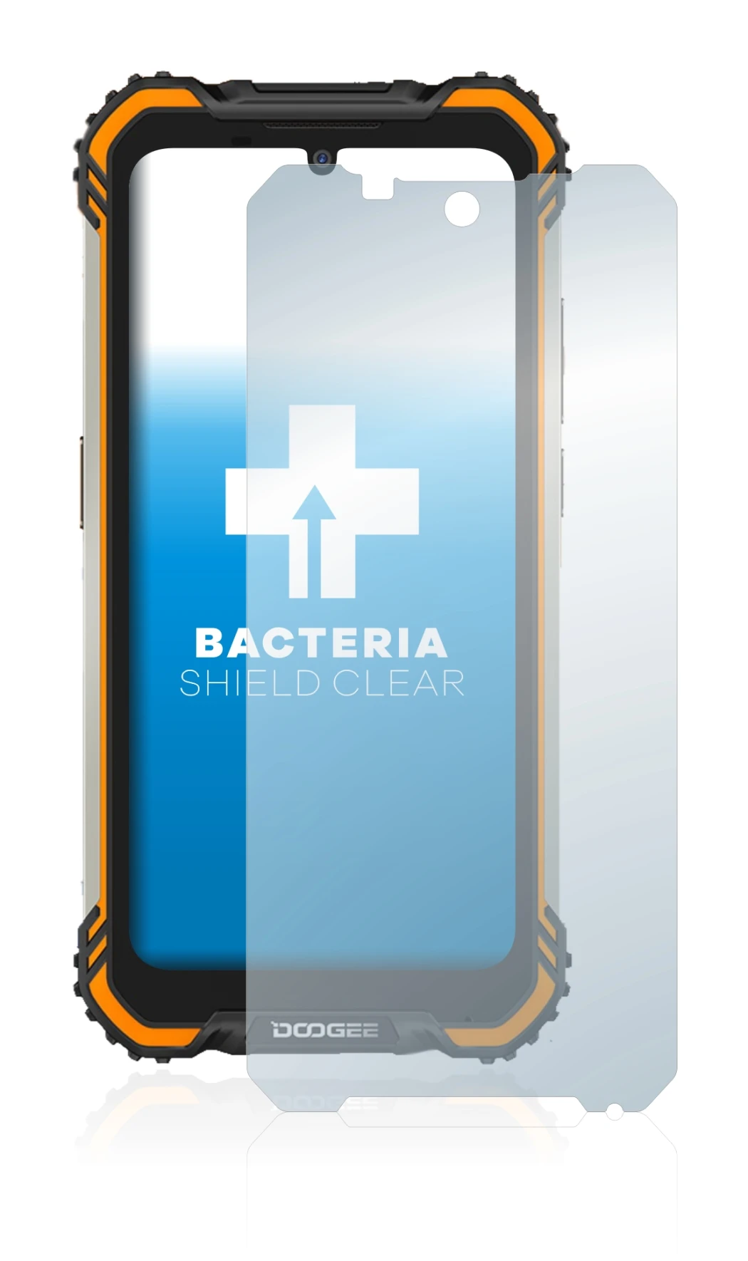 Image of the device Doogee S58 Pro with a wide variety of screen protectors.