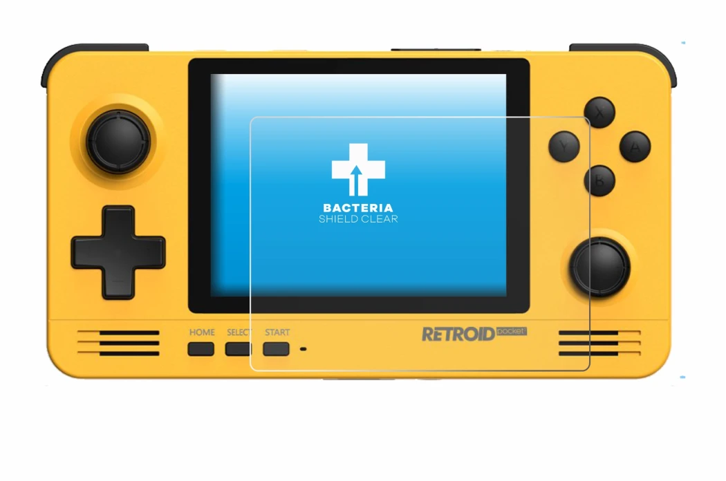 Image of the device Retroid Pocket 2 with a wide variety of screen protectors.