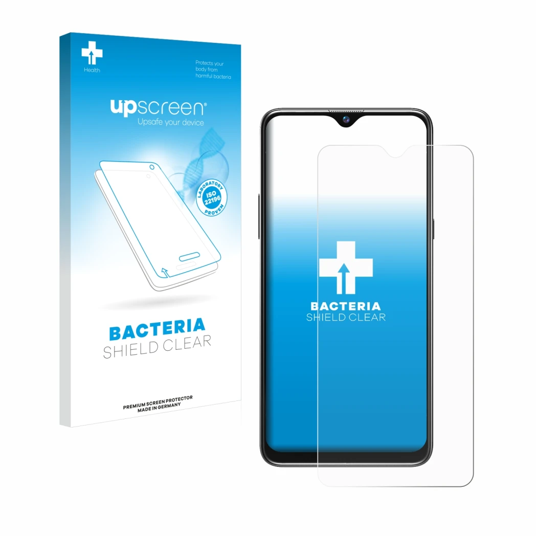 Front side of a product packaging with the brand logo upscreen. Next to it is the device Blackview A80s shown with the corresp