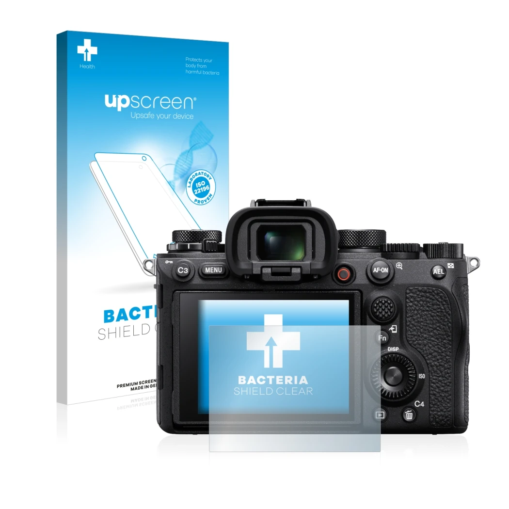 Front side of a product packaging with the brand logo upscreen. Next to it is the device Sony Alpha 1 shown with the correspon