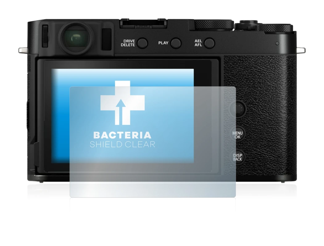 Image of the device Fujifilm X-E4 with a wide variety of screen protectors.