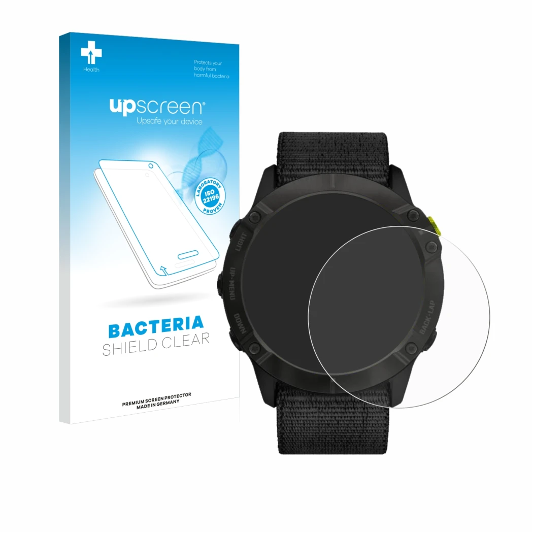 Front side of a product packaging with the brand logo upscreen. Next to it is the device Garmin Enduro shown with the correspo