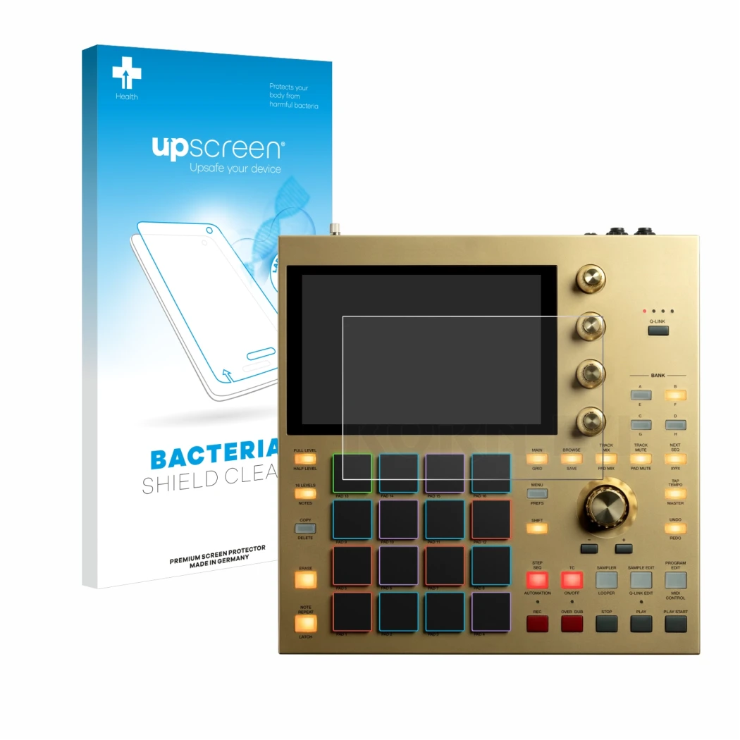 Front side of a product packaging with the brand logo upscreen. Next to it is the device Akai MPC One shown with the correspon