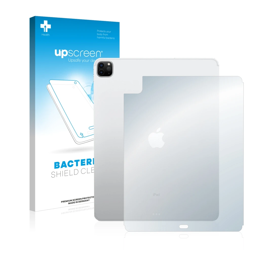 Front side of a product packaging with the brand logo upscreen. Next to it is the device Apple iPad 12.9