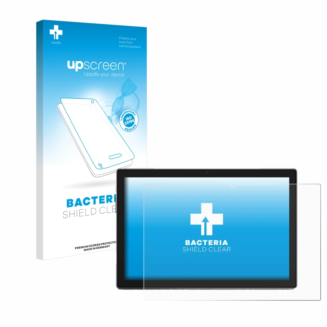 Front side of a product packaging with the brand logo upscreen. Next to it is the device Blackview Tab 9 shown with the corres