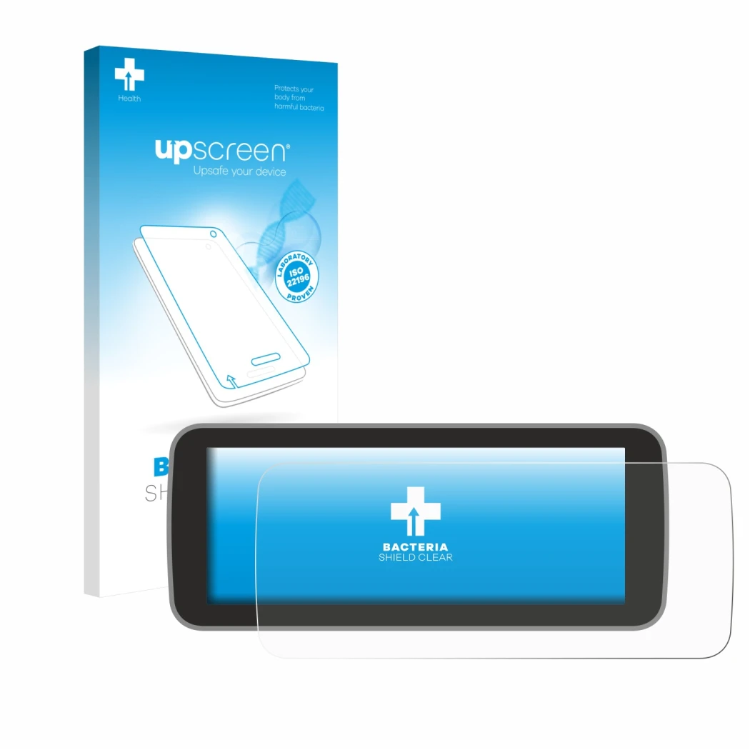 Front side of a product packaging with the brand logo upscreen. Next to it is the device Fiat 500 E Uconnect 5 10