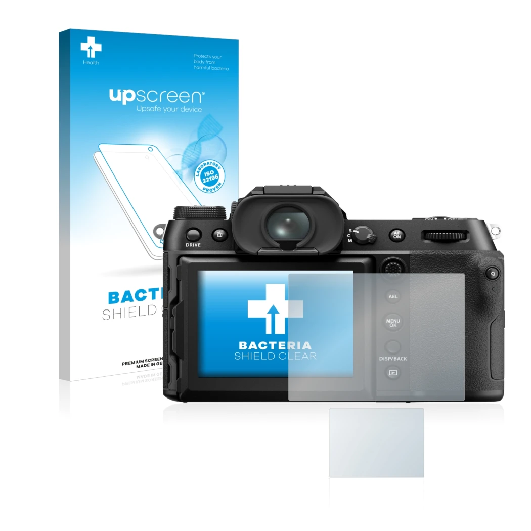 Front side of a product packaging with the brand logo upscreen. Next to it is the device Fujifilm GFX50S II shown with the cor