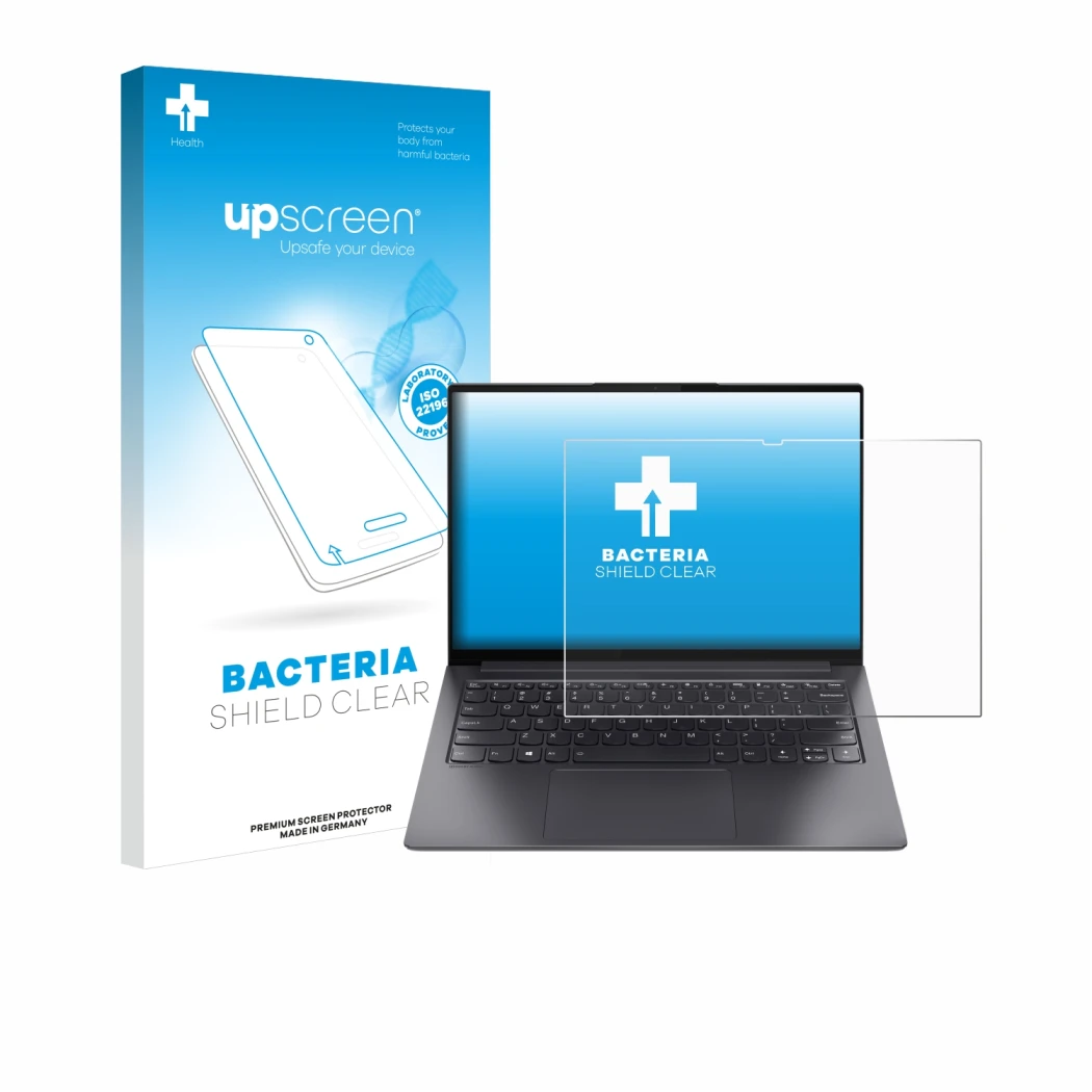 Front side of a product packaging with the brand logo upscreen. Next to it is the device Lenovo Yoga Slim 7 Pro 14