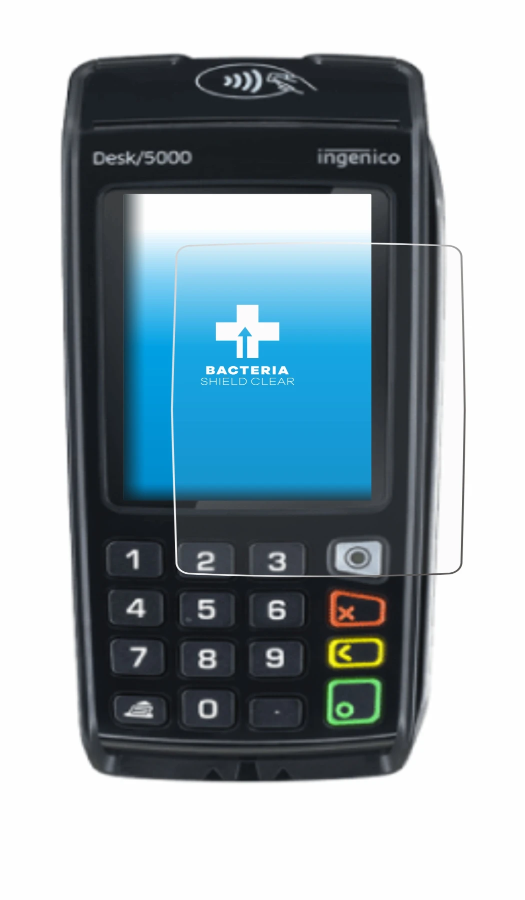 Image of the device ingenico Desk/5000 with a wide variety of screen protectors.