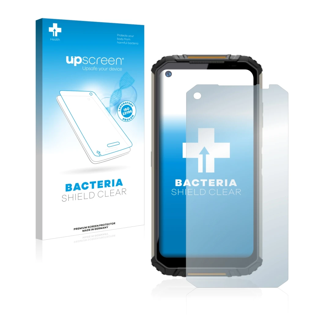 Front side of a product packaging with the brand logo upscreen. Next to it is the device Oukitel WP16 shown with the correspon