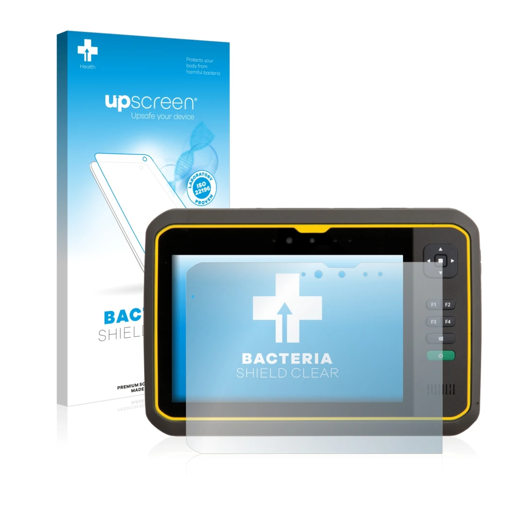 Front side of a product packaging with the brand logo upscreen. Next to it is the device Trimble T7 shown with the correspondi