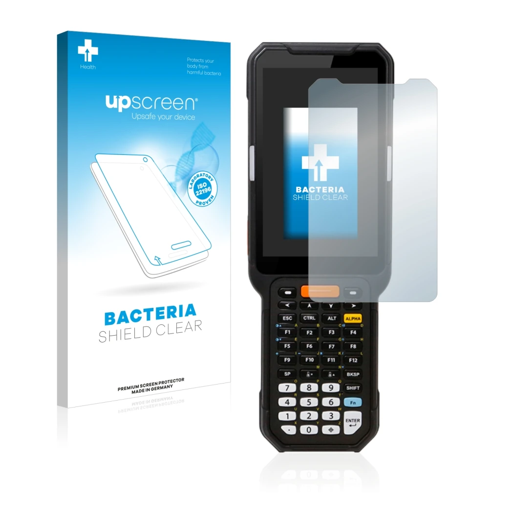 Front side of a product packaging with the brand logo upscreen. Next to it is the device Point Mobile PM451 shown with the cor