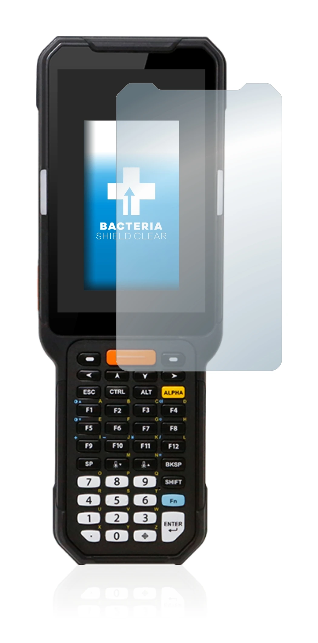 Image of the device Point Mobile PM451 with a wide variety of screen protectors.