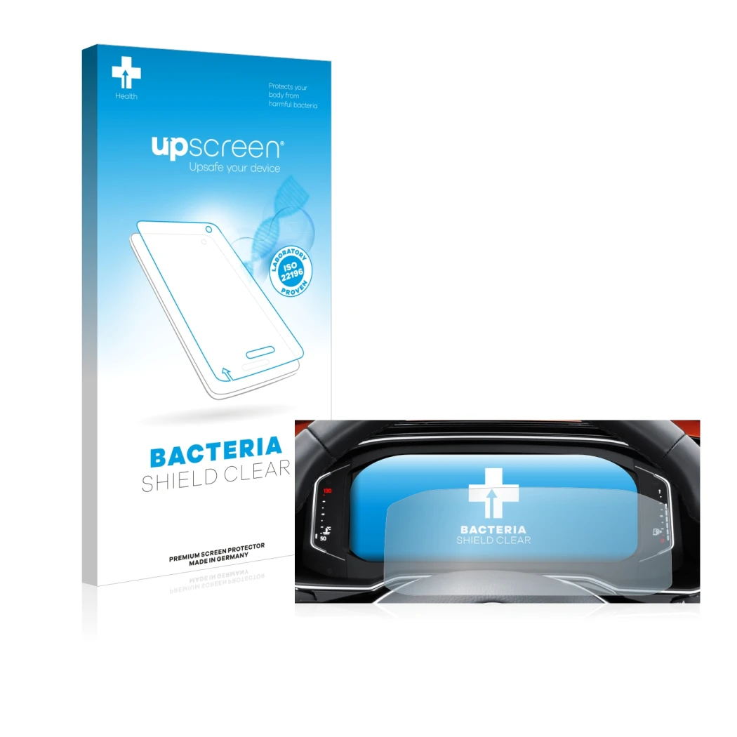 Front side of a product packaging with the brand logo upscreen. Next to it is the device Volkswagen Tiguan 2021 Digital Cockpi