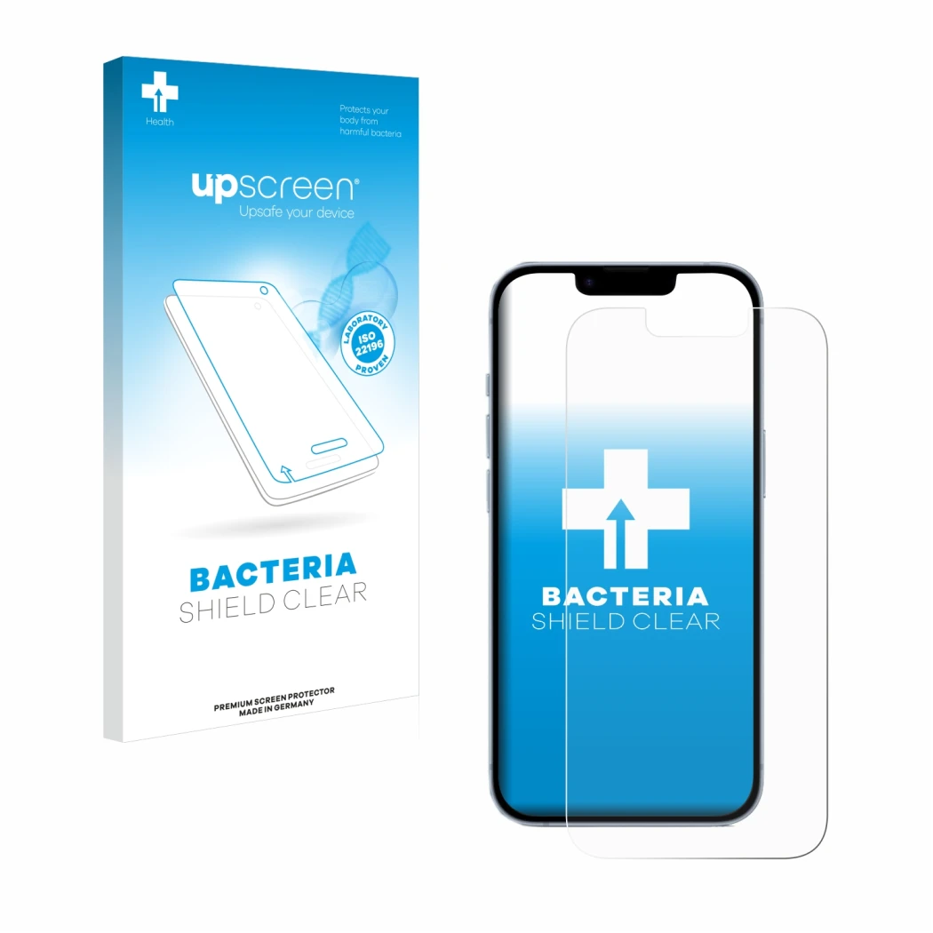 Front side of a product packaging with the brand logo upscreen. Next to it is the device Apple iPhone 14 shown with the corres